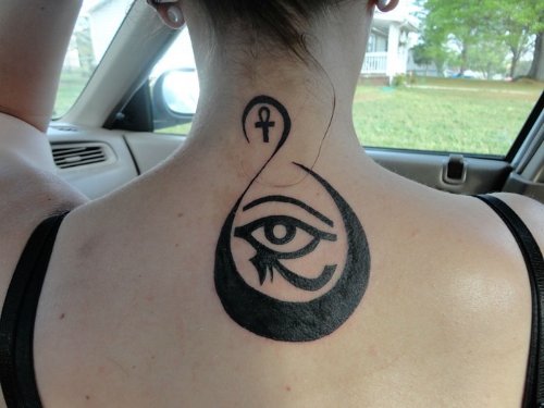 Girl Upperback Horus Eye Tattoo